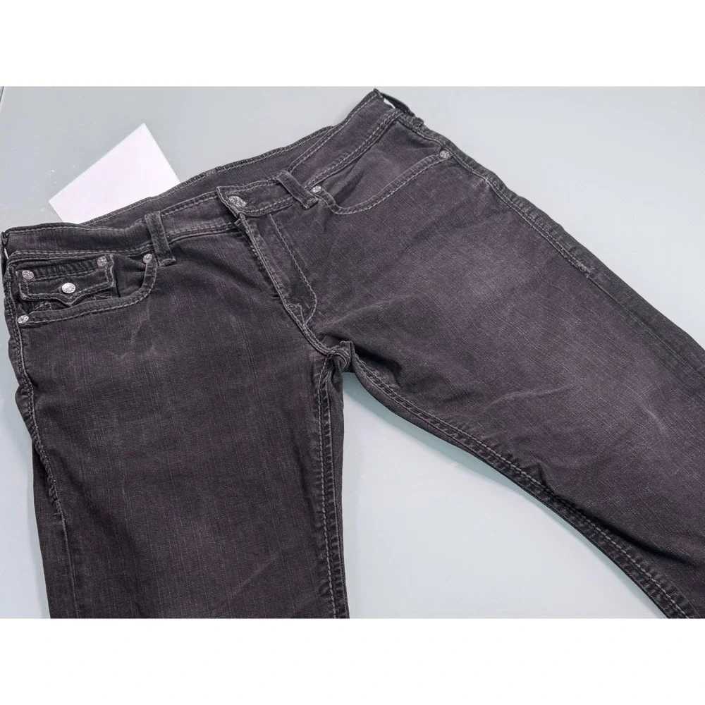 True Religion Straight WFLP Jeans Mens 38 Gray Mega T Flap Pocket Body Rinse